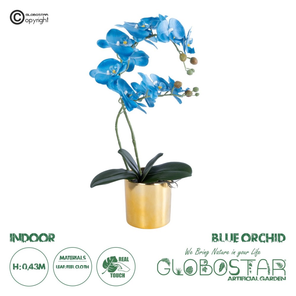 GloboStar® Artificial Garden BLUE ORCHID 21130 Διακοσμητικό Φυτό Μπλε Ορχιδέα Υ43cm